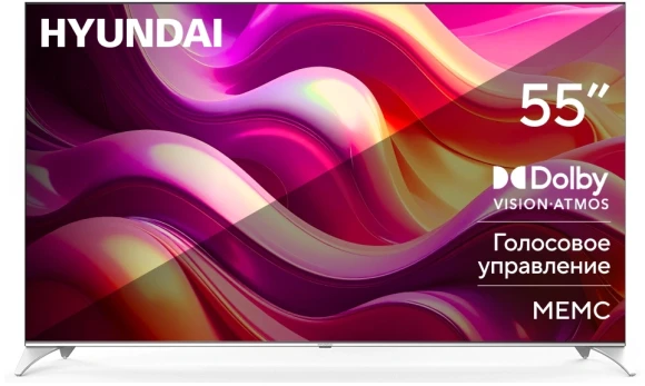 Телевизор QLED Hyundai 55" H-LED55QBU7500 Android TV Frameless черный/серебристый 4K Ultra HD 60Hz DVB-T DVB-T2 DVB-C DVB-S DVB-S2 USB WiFi Smart TV