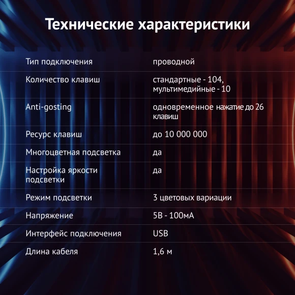 Клавиатура Оклик 700G Dynasty черный USB Multimedia for gamer LED (1061657) кабель 1.6м