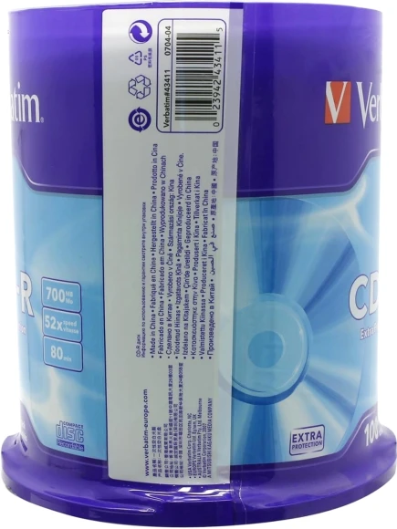 Диск CD-R Verbatim 700Mb 52x Cake Box (100шт) (43411)