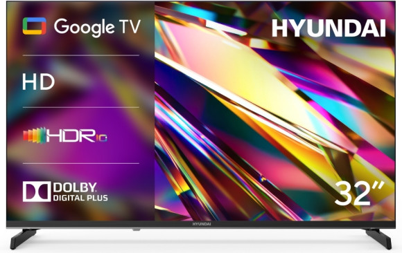 Телевизор LED Hyundai 32" H-LED32BS5011 Google TV Frameless Metal черный/черный HD 60Hz DVB-T DVB-T2 DVB-C DVB-S DVB-S2 USB WiFi Smart TV