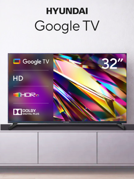 Телевизор LED Hyundai 32" H-LED32BS5011 Google TV Frameless Metal черный/черный HD 60Hz DVB-T DVB-T2 DVB-C DVB-S DVB-S2 USB WiFi Smart TV