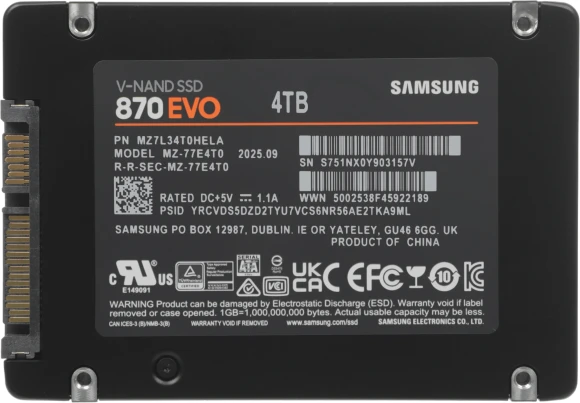 Накопитель SSD Samsung SATA-III 4TB MZ-77E4T0BW 870 EVO 2.5"