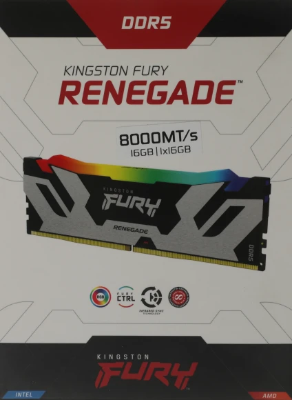 Память DDR5 16GB 8000MHz Kingston KF580C38RSA-16 Fury Renegade RGB RTL Gaming PC5-64000 CL38 DIMM 288-pin 1.45В single rank с радиатором Ret