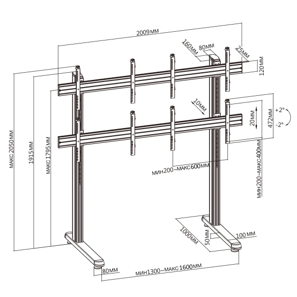 Стойка для телевизора Cactus CS-FS-TV4-PRO черный 45"-55" макс.50кг напольный мобильный