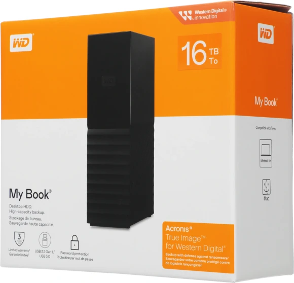 Жесткий диск WD USB3.0 16TB WDBBGB0160HBK-EESN My Book 3.5" черный