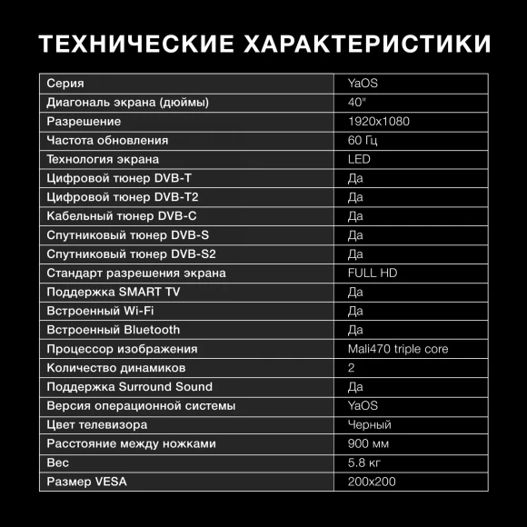 Телевизор LED Hyundai 40" H-LED40BS5003 Яндекс.ТВ Frameless черный FULL HD 60Hz DVB-T DVB-T2 DVB-C DVB-S DVB-S2 USB WiFi Smart TV Телевизор LED Hyundai 40" H-LED40BS5003 Яндекс.ТВ Frameless черный FULL HD 60Hz DVB-T DVB-T2 DVB-C DVB-S DVB-S2 USB WiFi Smart TV