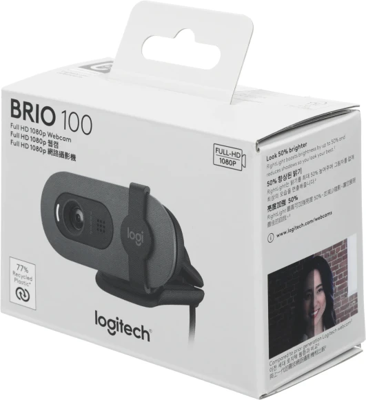 Камера Web Logitech HD Webcam Brio 100 черный 2Mpix (1920x1080) USB-A с микрофоном (960-001587)