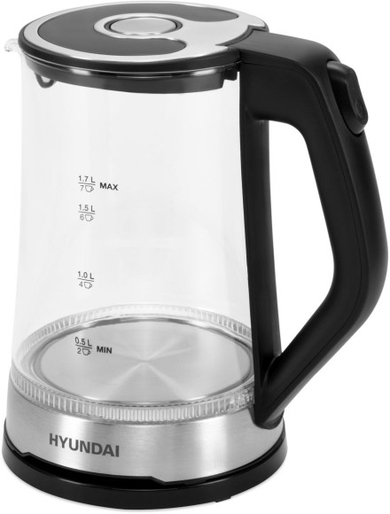 Чайник электрический Hyundai HYK-G3401 1.7л. 2200Вт черный/серебристый корпус: стекло/пластик