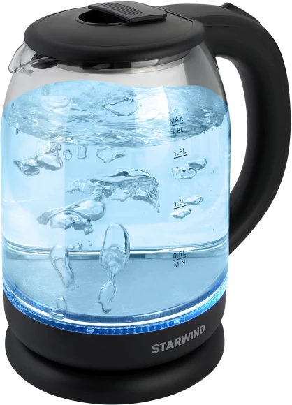 Чайник электрический Starwind SKG1779 1.8л. 1700Вт прозрачный/черный корпус: стекло