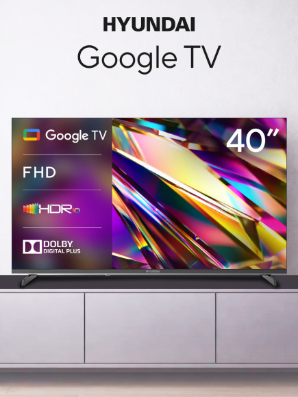 Телевизор LED Hyundai 40" H-LED40BS5011 Google TV Frameless Metal черный FULL HD 60Hz DVB-T DVB-T2 DVB-C DVB-S DVB-S2 USB WiFi Smart TV