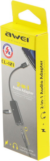 Переходник аудио Premier AWEI lightning/Jack 3.5 (f) 0.1м. черный (CL-121)