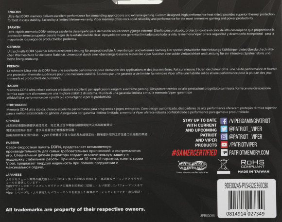 Память DDR4 2x16GB 3600MHz Patriot PVS432G360C8K Viper Steel RTL Gaming PC4-28800 CL18 DIMM 288-pin 1.35В single rank с радиатором Ret Память DDR4 2x16GB 3600MHz Patriot PVS432G360C8K Viper Steel RTL Gaming PC4-28800 CL18 DIMM 288-pin 1.35В single rank с радиатором Ret