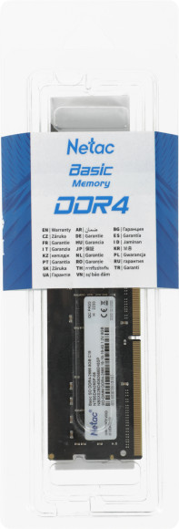 Память DDR4 8Gb 2666MHz Netac NTBSD4N26SP-08 Basic RTL PC4-21300 CL19 SO-DIMM 260-pin 1.2В single rank Ret