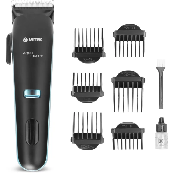 Машинка для стрижки Vitek Aquamarine VT-1353 разноцветный 4Вт (насадок в компл:6шт)