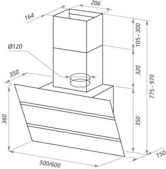 Вытяжка каминная Maunfeld Bridge 60 черный/черное стекло управление: кнопочное (1 мотор)