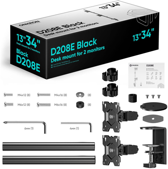 Кронштейн для мониторов Onkron D208E черный 13"-34" макс.16кг настольный поворот и наклон Кронштейн для мониторов Onkron D208E черный 13"-34" макс.16кг настольный поворот и наклон