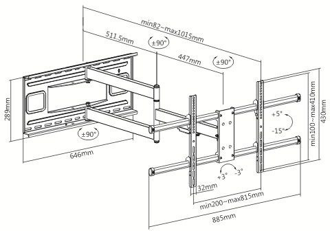 Кронштейн для телевизора Ultramounts UM915 черный 37"-75" макс.50кг настенный поворот и наклон Кронштейн для телевизора Ultramounts UM915 черный 37"-75" макс.50кг настенный поворот и наклон