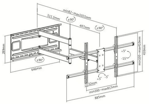 Кронштейн для телевизора Ultramounts UM915 черный 37"-75" макс.50кг настенный поворот и наклон Кронштейн для телевизора Ultramounts UM915 черный 37"-75" макс.50кг настенный поворот и наклон