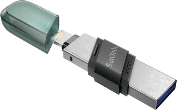 Флеш Диск Sandisk 64Gb iXpand Flip SDIX90N-064G-GN6NN USB3.1 зеленый/серебристый