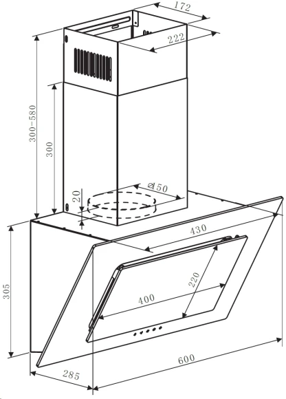 Вытяжка каминная Weissgauff Zaurak 60 PB черный управление: кнопочное (1 мотор)