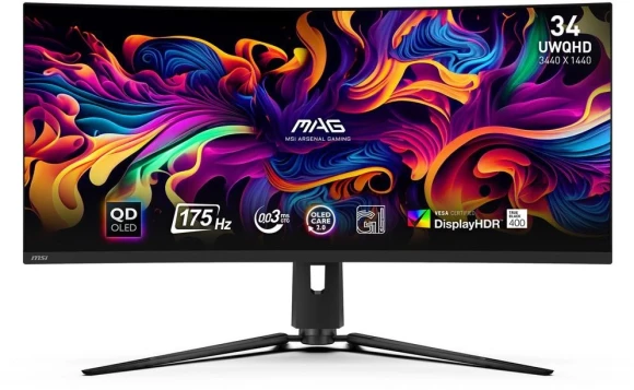 Монитор MSI 34" MAG 341CQP QD-OLED черный QD OLED LED 21:9 HDMI матовая HAS 250cd 178гр/178гр 3440x1440 175Hz FreeSync Premium Pro DP UW USB 9.3кг