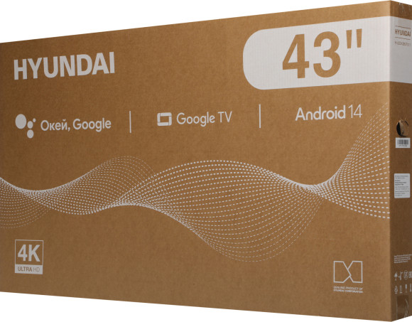 Телевизор LED Hyundai 43" H-LED43BU7011 Google TV Frameless Metal черный 4K Ultra HD 60Hz MEMC DVB-T DVB-T2 DVB-C DVB-S DVB-S2 USB WiFi Smart TV