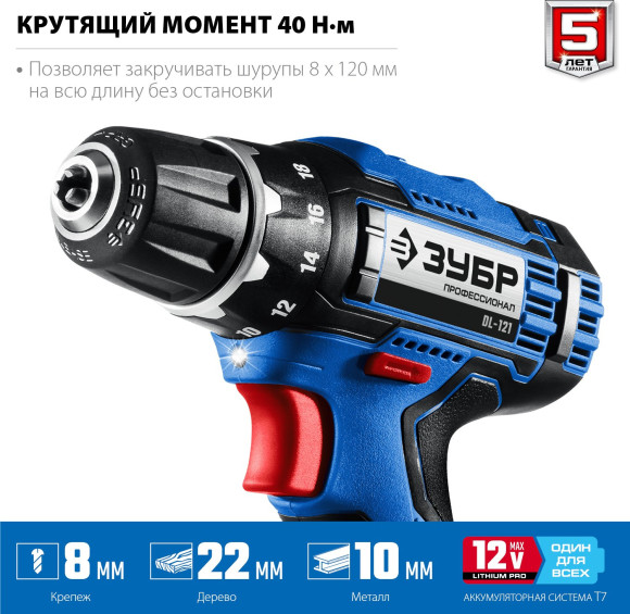 Дрель-шуруповерт Зубр DL-121-22F аккум. патрон:быстрозажимной (кейс в комплекте)