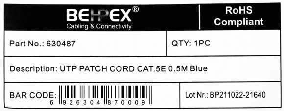 Патч-корд cat.5E stranded molded 0.5м синий RJ-45 (m)-RJ-45 (m)
