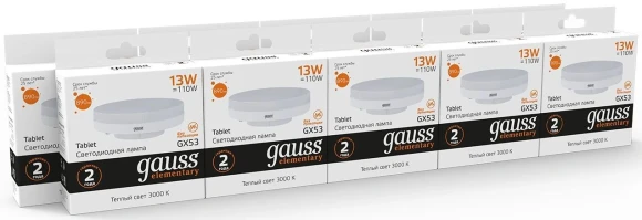 Лампа светодиодная Gauss Elementary GX53 13Вт цок.:GX53 таблетка 220B св.свеч.бел.теп. Tablet (упак.:1шт) (83813)