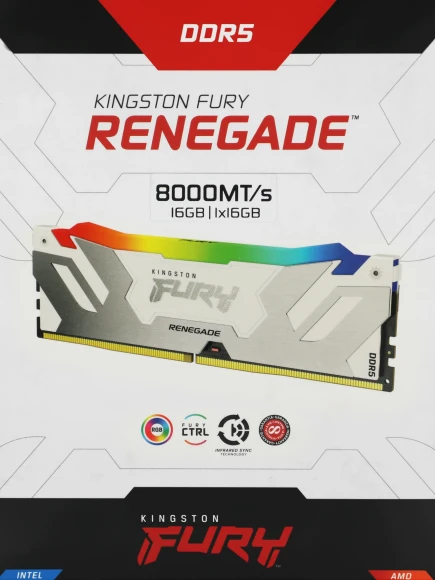 Память DDR5 16GB 8000MHz Kingston KF580C38RWA-16 Fury Renegade RGB RTL Gaming PC5-64000 CL38 DIMM 288-pin 1.45В single rank с радиатором Ret Память DDR5 16GB 8000MHz Kingston KF580C38RWA-16 Fury Renegade RGB RTL Gaming PC5-64000 CL38 DIMM 288-pin 1.45В single rank с радиатором Ret