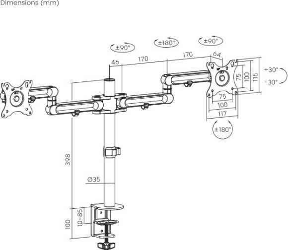 Кронштейн для мониторов Ultramounts UM737 черный 17"-32" макс.8кг крепление к столешнице поворот и наклон Кронштейн для мониторов Ultramounts UM737 черный 17"-32" макс.8кг крепление к столешнице поворот и наклон