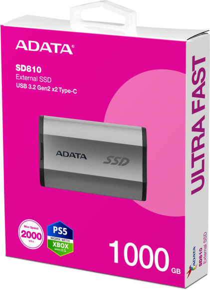Накопитель SSD A-Data USB-C 1TB SD810-1000G-CSG SD810 1.8" серый