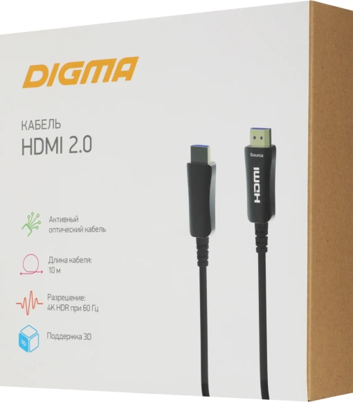 Кабель аудио-видео Digma HDMI 2.0 AOC HDMI (m)/HDMI (m) 10м. позолоч.конт. черный (BHP AOC 2.0-10)