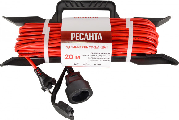 Удлинитель силовой Ресанта СУ-2х1-20/1 (IP44) (61/118/2) 2x1.0кв.мм 4розет. 40м ПВС катушка серый Удлинитель силовой Ресанта СУ-2х1-20/1 (IP44) (61/118/2) 2x1.0кв.мм 4розет. 40м ПВС катушка серый