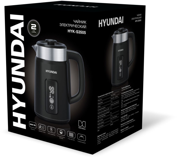 Чайник электрический Hyundai HYK-S3505 1.5л. 2200Вт черный корпус: металл/пластик