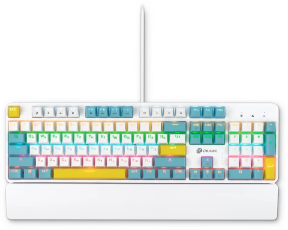 Клавиатура Оклик K951X механическая белый USB Multimedia for gamer LED (подставка для запястий) (1901079)