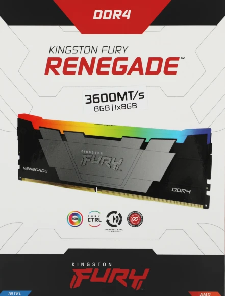 Память DDR4 8GB 3600MHz Kingston KF436C16RB2A/8 Fury Renegade RGB RTL Gaming PC4-28800 CL16 DIMM 288-pin 1.35В dual rank с радиатором Ret