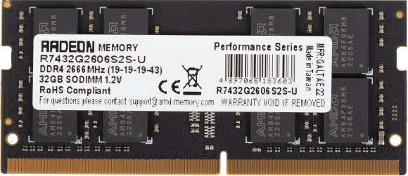 Память DDR4 32Gb 2666MHz AMD R7432G2606S2S-U Radeon R7 Performance Series RTL PC4-21300 CL19 SO-DIMM 260-pin 1.2В Ret Память DDR4 32Gb 2666MHz AMD R7432G2606S2S-U Radeon R7 Performance Series RTL PC4-21300 CL19 SO-DIMM 260-pin 1.2В Ret