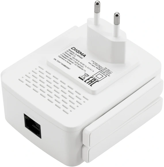 Повторитель беспроводного сигнала Digma D-WR400 AC1200 10/100BASE-TX/Wi-Fi белый Повторитель беспроводного сигнала Digma D-WR400 AC1200 10/100BASE-TX/Wi-Fi белый