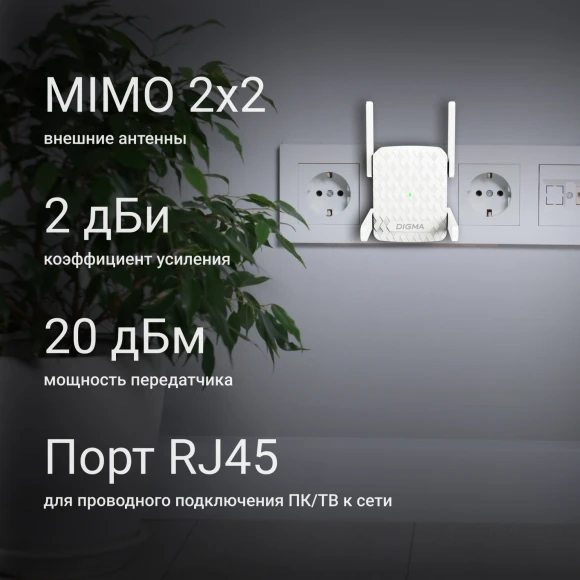 Повторитель беспроводного сигнала Digma D-WR400 AC1200 10/100BASE-TX/Wi-Fi белый Повторитель беспроводного сигнала Digma D-WR400 AC1200 10/100BASE-TX/Wi-Fi белый