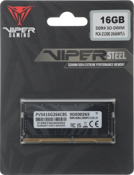 Память DDR4 16GB 2666MHz Patriot PVS416G266C8S Viper Steel RTL PC4-21300 CL18 SO-DIMM 260-pin 1.2В single rank Ret