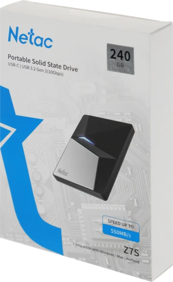 Накопитель SSD Netac USB-C 240Gb NT01Z7S-240G-32BK Z7S 2.5" черный Накопитель SSD Netac USB-C 240Gb NT01Z7S-240G-32BK Z7S 2.5" черный