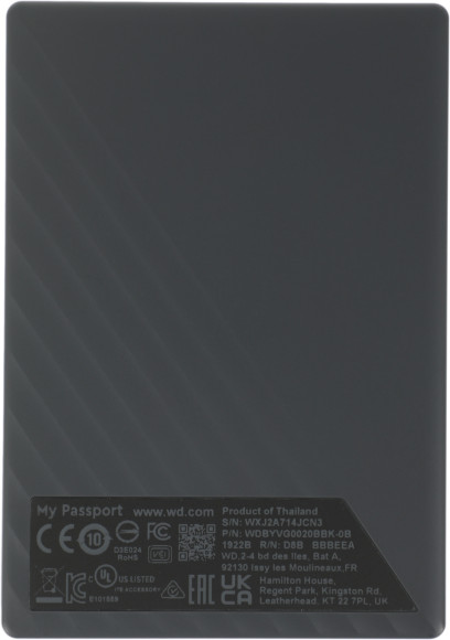 Жесткий диск WD USB3.2 Gen1 2TB WDBYVG0020BBK-WESN My Passport 2.5" черный