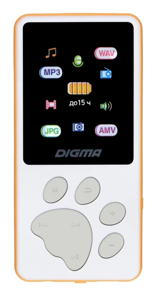 Плеер Hi-Fi Flash Digma S4 8Gb белый/оранжевый/1.8"/FM/microSDHC Плеер Hi-Fi Flash Digma S4 8Gb белый/оранжевый/1.8"/FM/microSDHC
