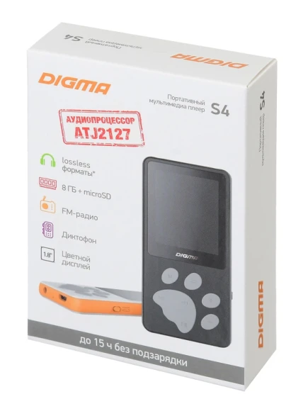 Плеер Hi-Fi Flash Digma S4 8Gb белый/оранжевый/1.8"/FM/microSDHC Плеер Hi-Fi Flash Digma S4 8Gb белый/оранжевый/1.8"/FM/microSDHC