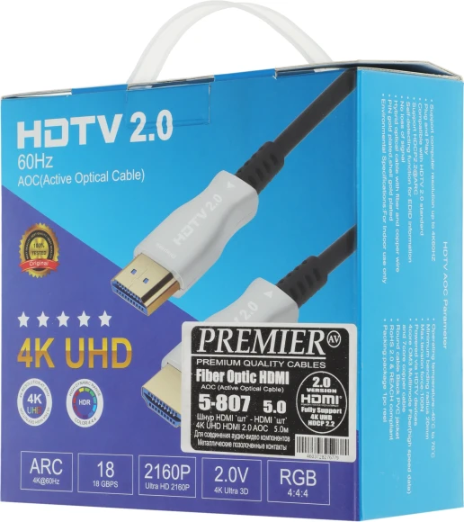 Кабель соединительный аудио-видео Premier 5-807 HDMI (m)/HDMI (m) 5м. черный (5-807 5.0) Кабель соединительный аудио-видео Premier 5-807 HDMI (m)/HDMI (m) 5м. черный (5-807 5.0)