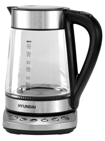 Чайник электрический Hyundai HYK-G3026 1.7л. 2200Вт серебристый/черный корпус: стекло/металл/пластик