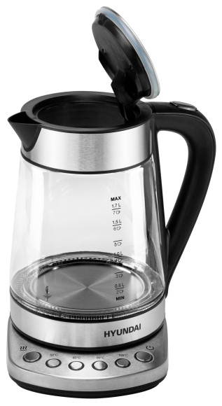 Чайник электрический Hyundai HYK-G3026 1.7л. 2200Вт серебристый/черный корпус: стекло/металл/пластик