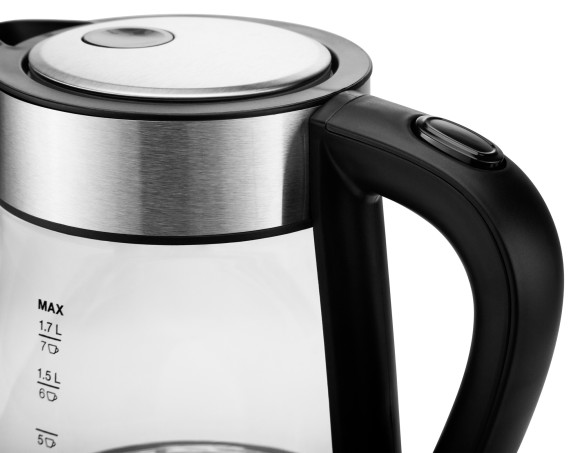 Чайник электрический Hyundai HYK-G3026 1.7л. 2200Вт серебристый/черный корпус: стекло/металл/пластик