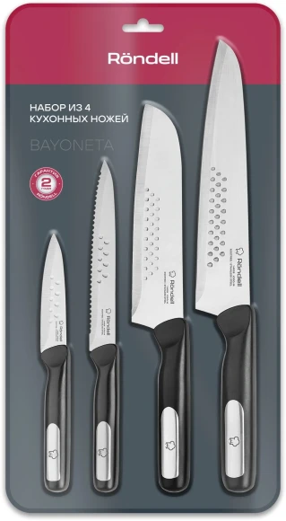Набор ножей кухон. Rondell Bayoneta RD-2015 компл.:4предм. черный блистер Набор ножей кухон. Rondell Bayoneta RD-2015 компл.:4предм. черный блистер